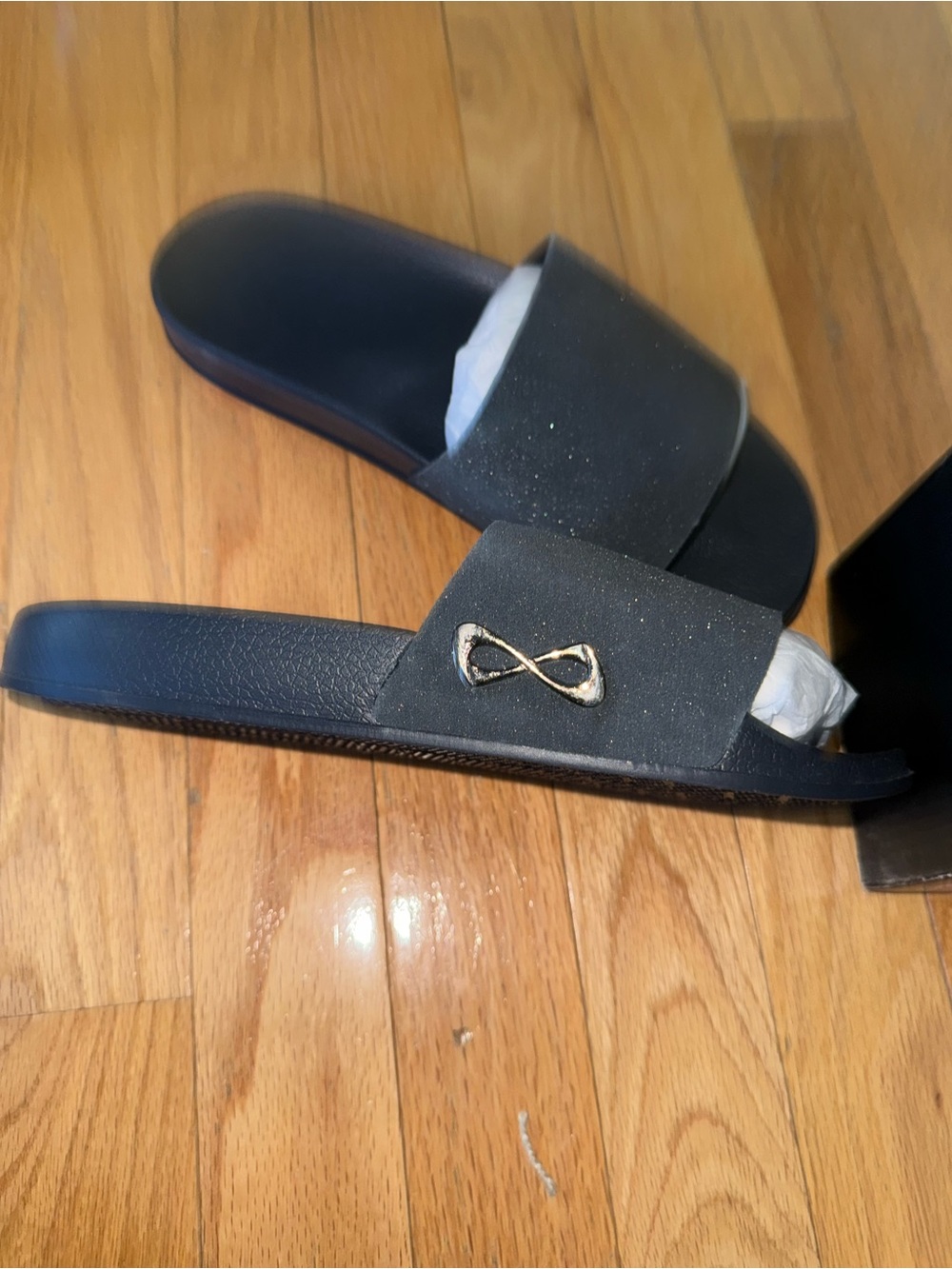 Nfinity Black Sparkle Slide Sandals Cheer Slides New in Box